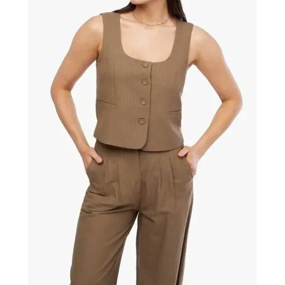 WeWoreWhat Suit Vest Pant Set Pinstripe Brown Wide Leg Tailored XS/0 NWT - Picture 2 of 13